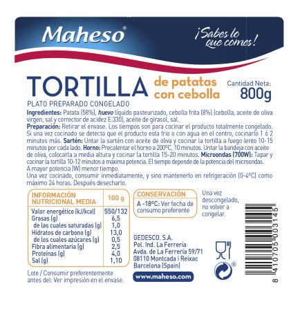 Tortilla con cebolla (1ud x 800g)