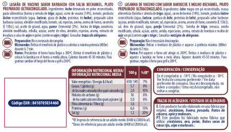 Lasaña de Ternera barbacoa (1ud x 300g)