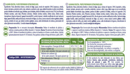 Lasaña Vegetal (1ud x 300g)